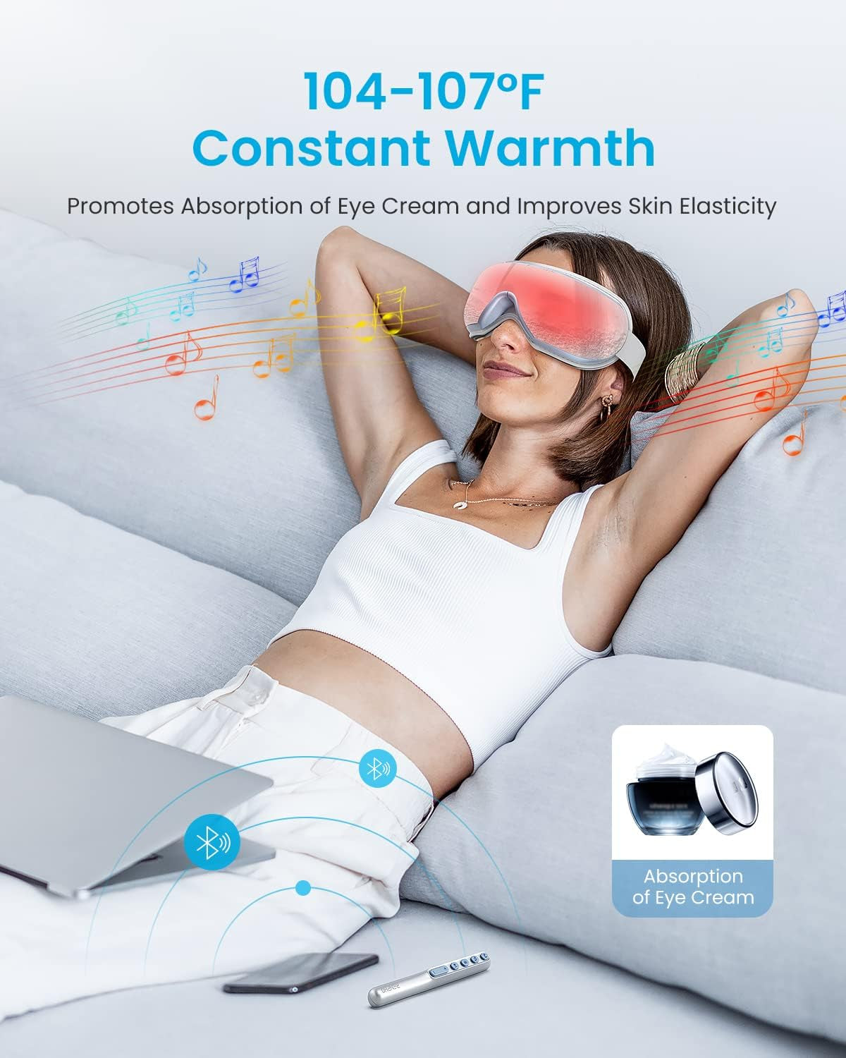 RENPHO Eyeris1 Eye Massager for Migraine, Eye Temple Massager with Heat & Remote Wand, Compression, Silent Mode, Bluetooth, Heated Eye Mask for Eye Relax, Relief Eye Strain, Birthday Gifts for Her Him