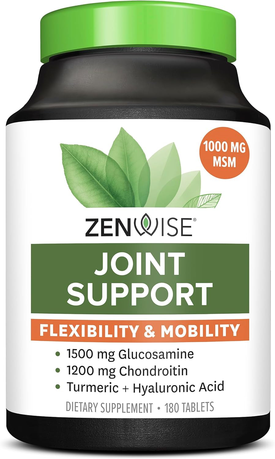 Zenwise Health Glucosamine Chondroitin MSM - Joint Support Supplement with Turmeric for Hands, Back, Knee, and Joint Health, Advanced Relief for Bone and Joint Flexibility and Mobility - 180 Capsules