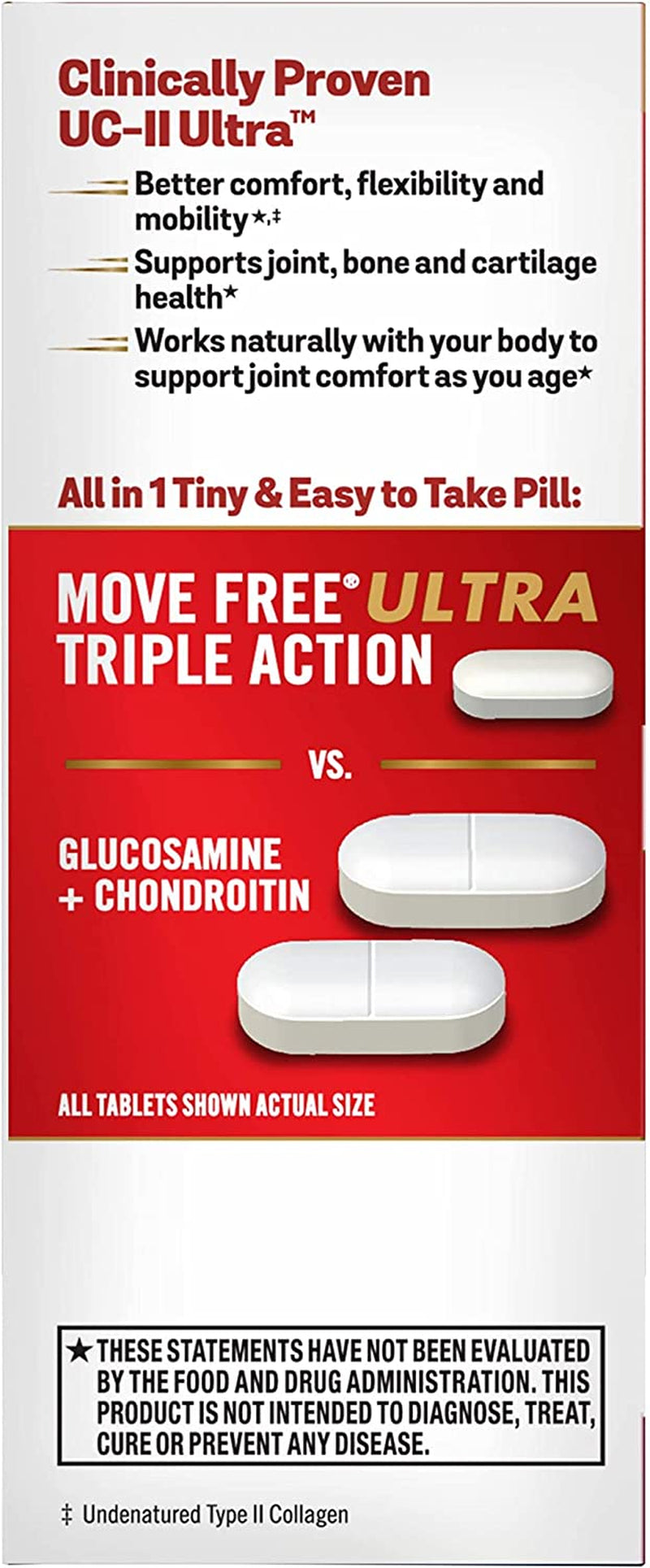 Move Free Ultra Triple Action Joint Support Supplement - Type II Collagen Boron & Hyaluronic Acid - Supports Joint Comfort, Cartiliage & Bones in 1 Tiny Pill per Day, 64 Tablets (64 Servings)*