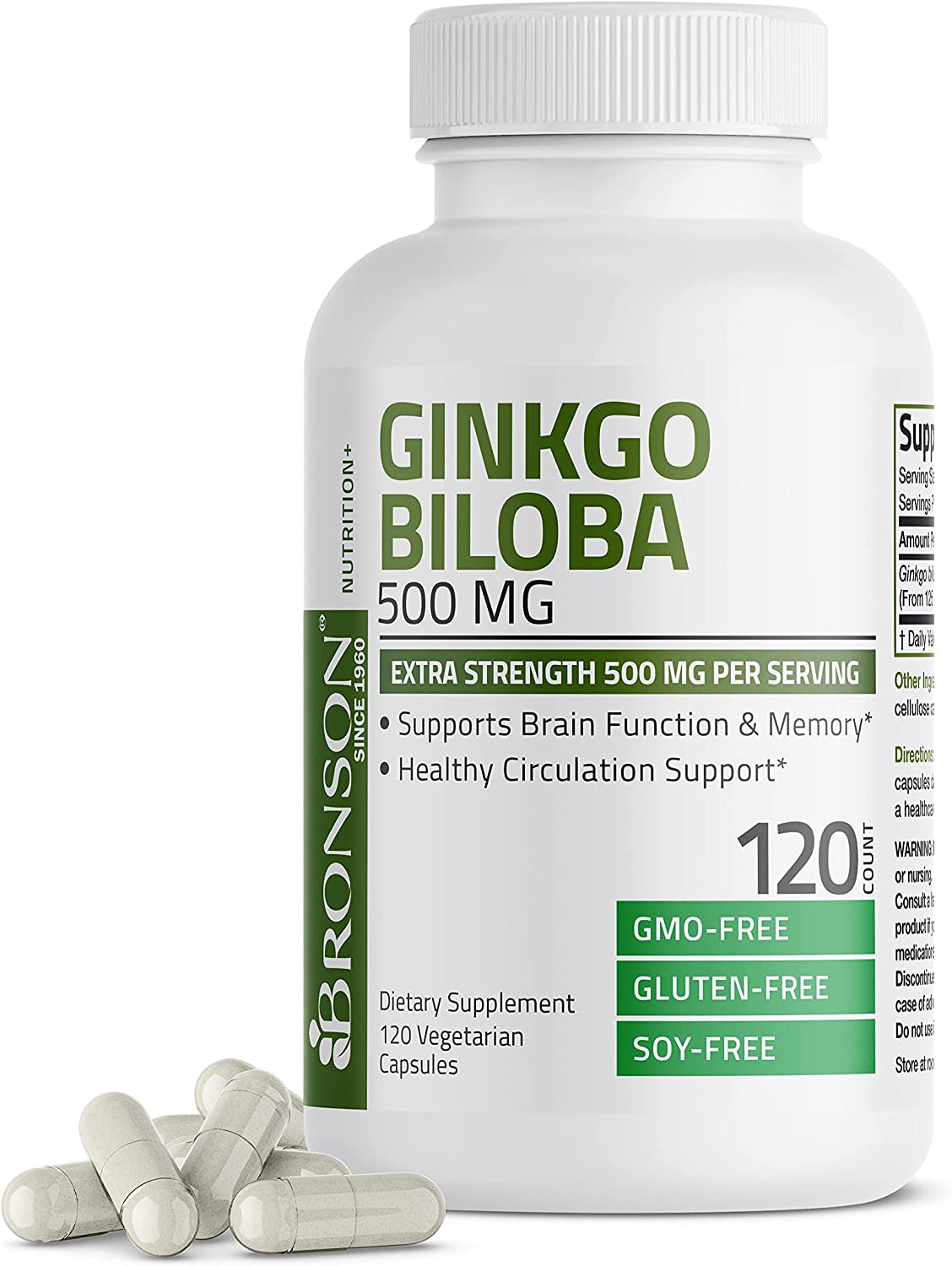 Bronson Ginkgo Biloba 500Mg Extra Strength 500Mg per Serving - Supports Brain Function & Memory Support, 120 Vegetarian Capsules