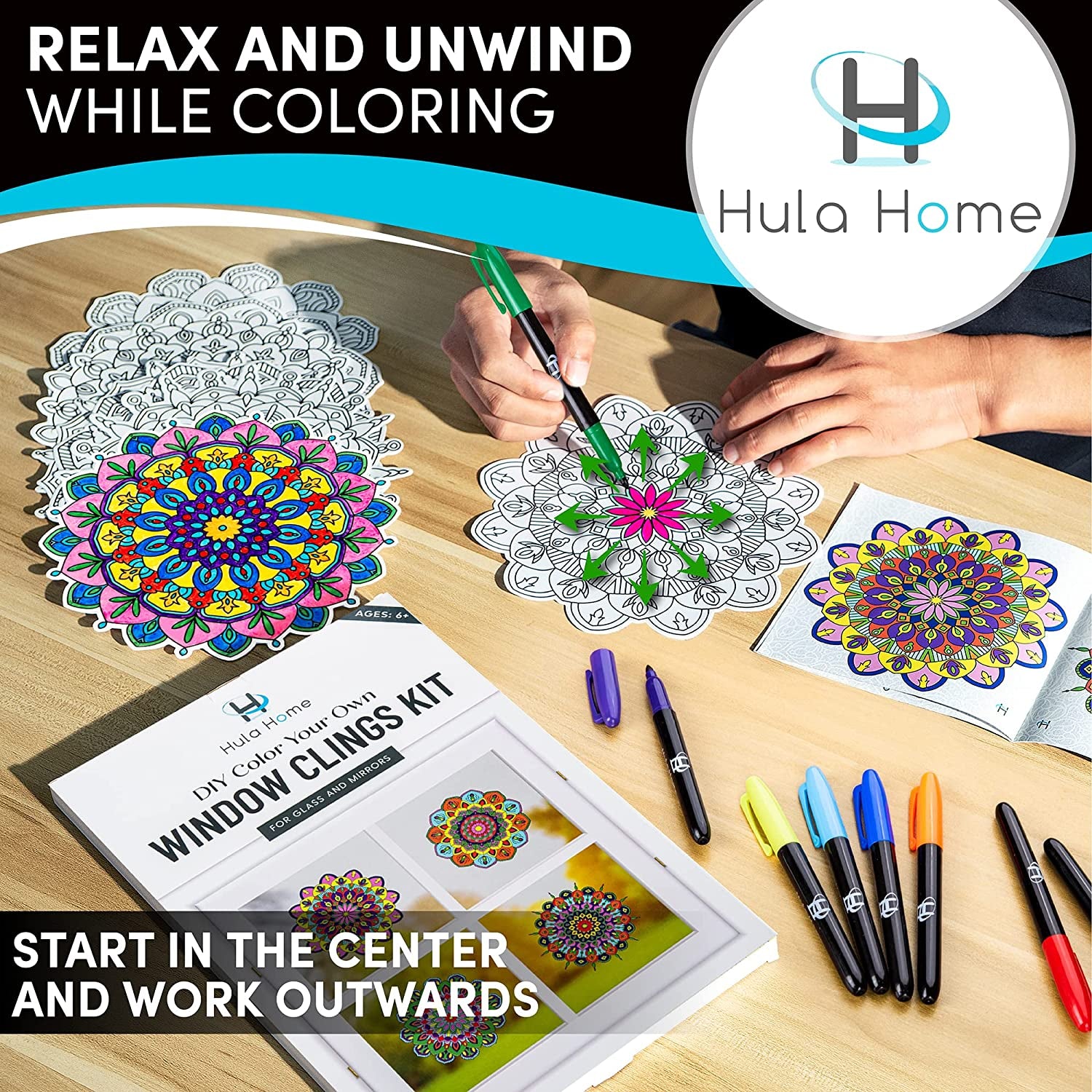 "Create Beautiful Stained Glass Mandalas at Home - Complete DIY Kit with Window Clings, Markers, and 10 Suncatchers - Perfect for All Ages and Skill Levels - Thoughtful Gift for Anyone!"