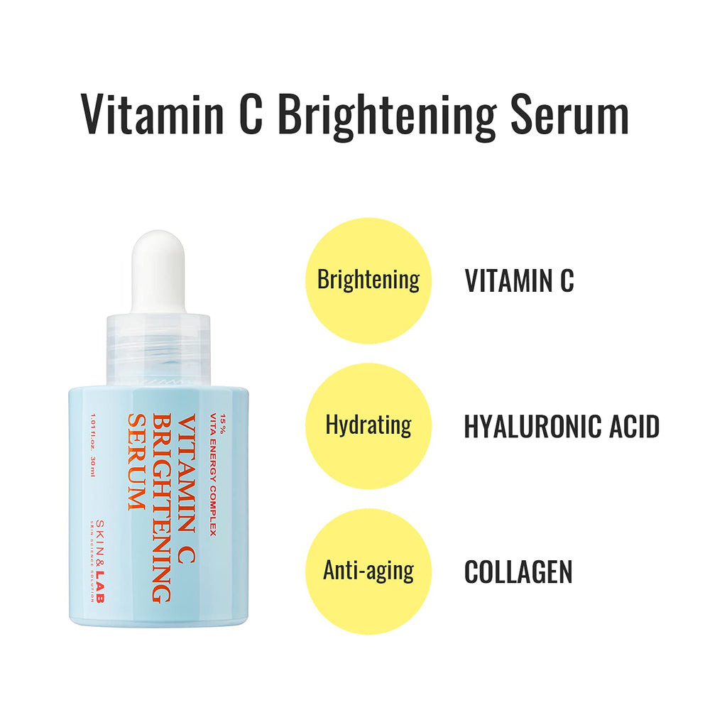 [SKIN&LAB] Vitamin C Brightening Serum for Face, 15% Vita Energy Complex, Hyaluronic Acid, Panthenol | anti Aging | Even Skin Tone | Brighten Dark Spot | Hypoallergenic | 1.01 Fl Oz. - Free & Fast Delivery - Free & Fast Delivery