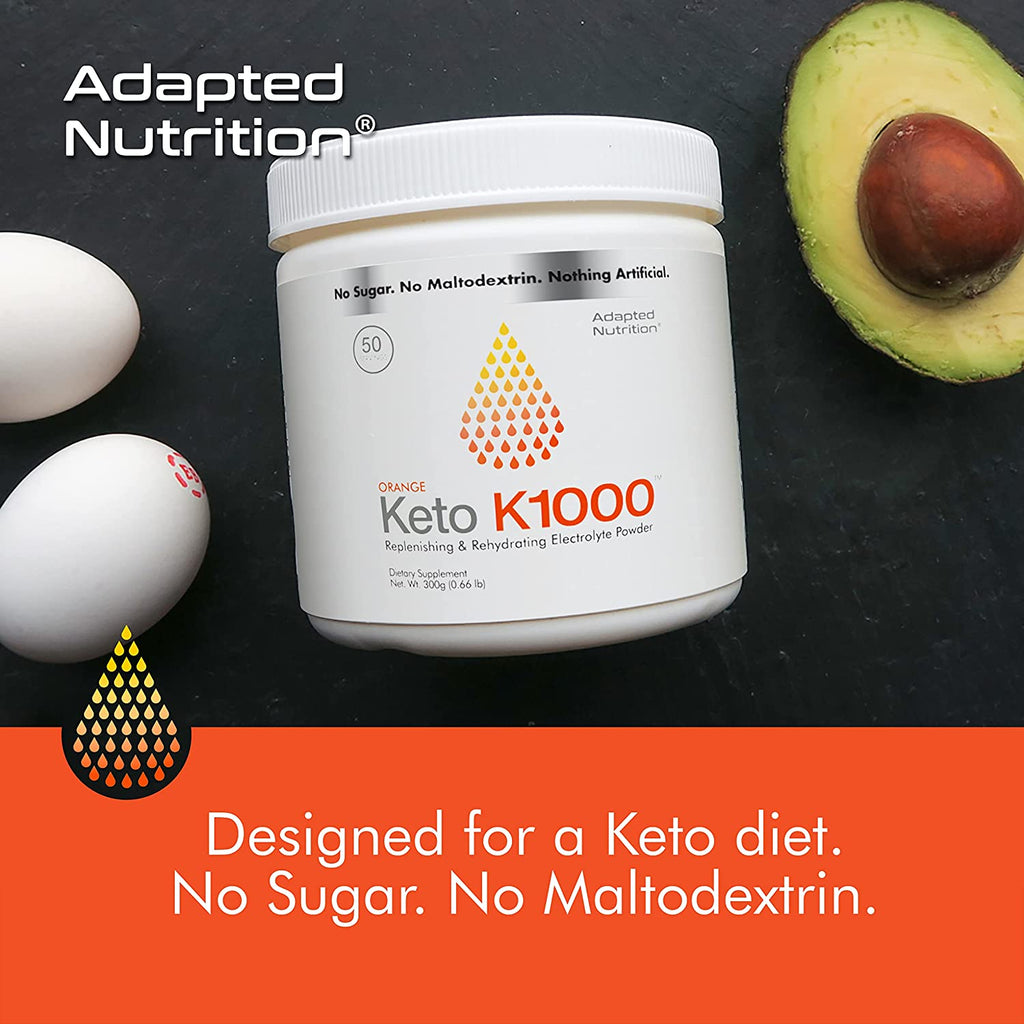Keto K1000 Electrolyte Powder | Hydration Supplement Drink Mix | Boost Energy & Beat Leg Cramps | No Maltodextrin or Sugar | Orange, Lighter Stevia Taste | 50 Servings - Free & Fast Delivery - Free & Fast Delivery