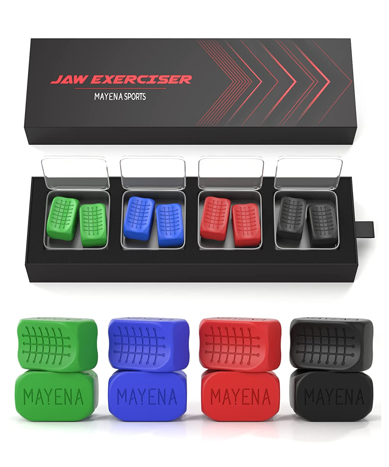 Mayena Sports Jaw Exerciser for Men & Women | 4 Resistance Levels Silicone Jawline Exerciser Tablets| Core Strength Upgraded Model | Powerful Jaw Trainer for Multi-Level Users | Slims& Tones the Face