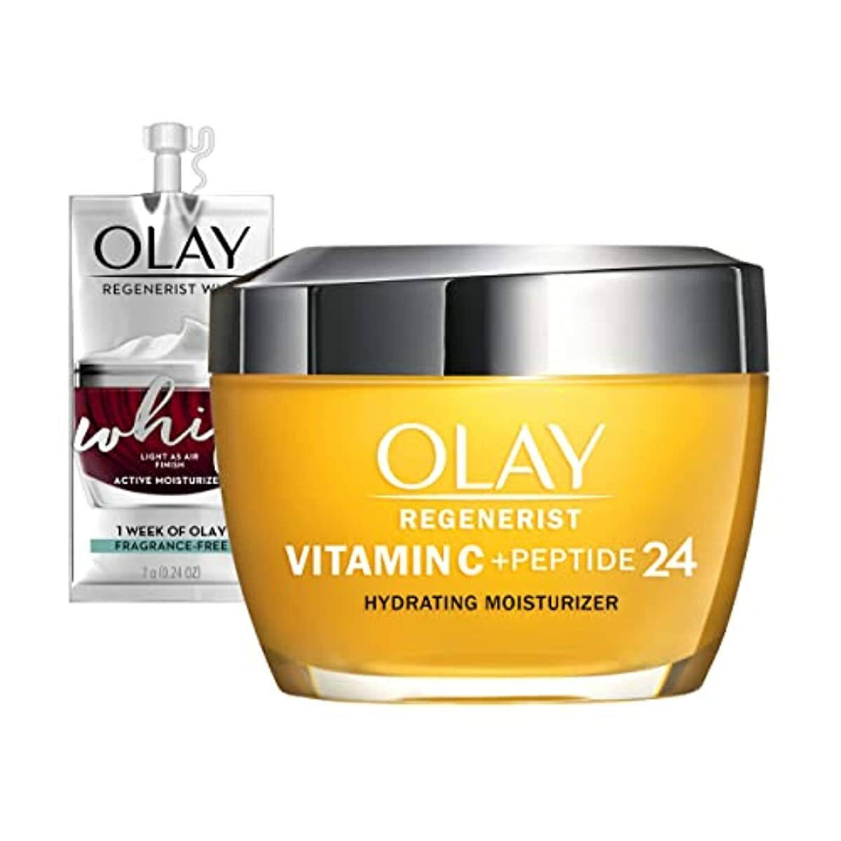 Olay Regenerist Vitamin C + Peptide 24 Brightening Face Moisturizer for Brighter Skin, Lightweight anti aging cream for dark spots, Includes Olay Whip Travel size for dry skin