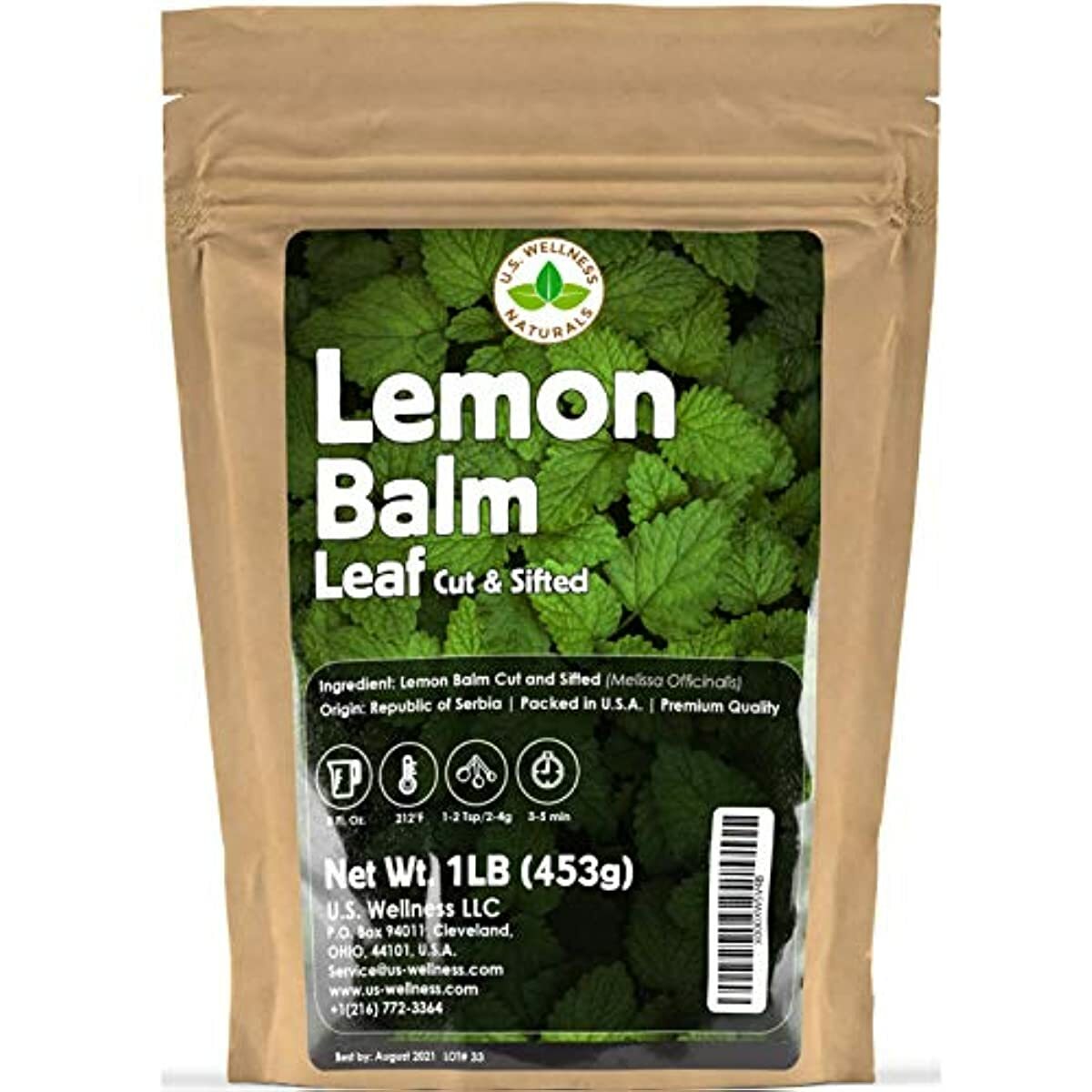 Lemon Balm Tea (Bulk Herbal Tea): Bulk Lemon Balm Leaf (Melissa Officinalis Caffeine Free) - Herbal Balm, Bulk Balm Leaf (Cut and Sifted), 1lb (16Oz) U.S. Wellness Bulk Tea